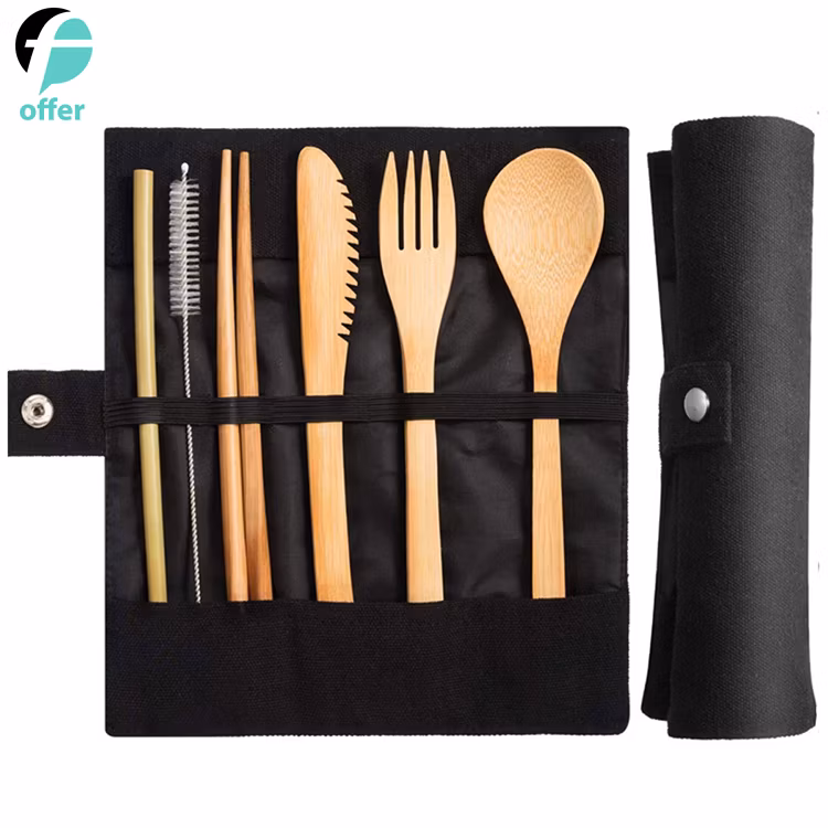Wooden Utensils for Eating Reusable Bamboo Cutlery Set with Case