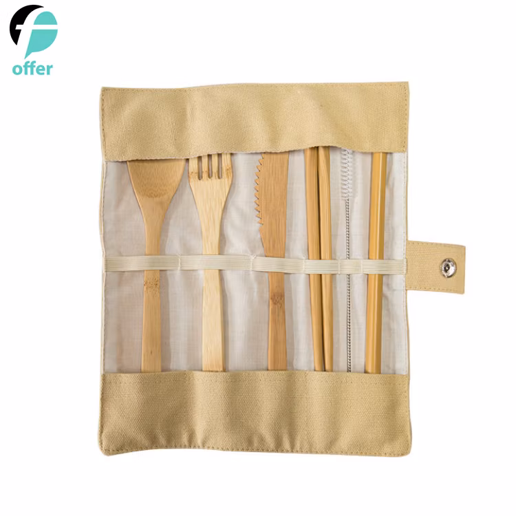 Wooden Utensils for Eating Reusable Bamboo Cutlery Set with Case