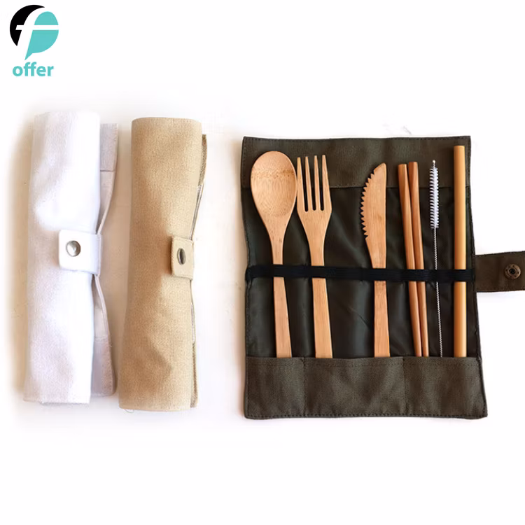 Wooden Utensils for Eating Reusable Bamboo Cutlery Set with Case