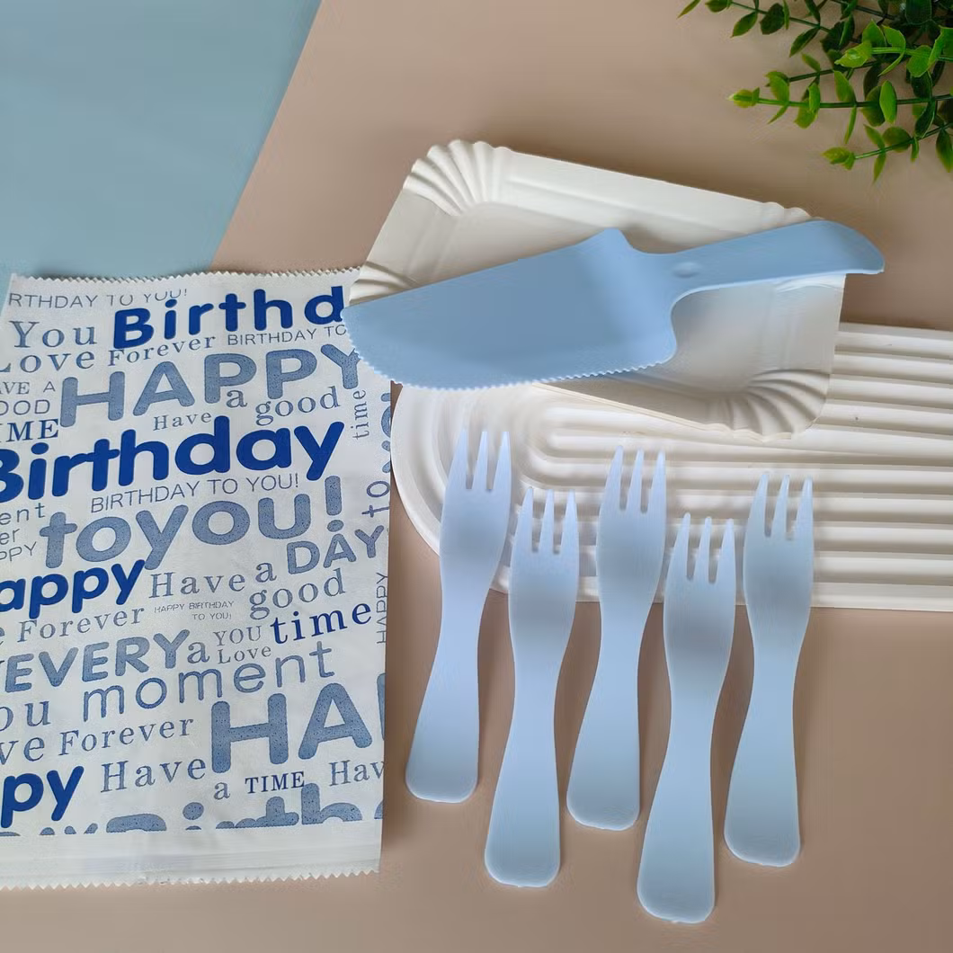 Party or Birthday Use Cake Suit Knife and Fork Set Disposable Plastic Knife Fork Plastic Plate Cake Cutlery Suit