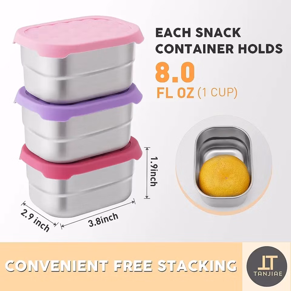 Rectangle Shape Dishwashing Safe Silicone Food Snack Tin Vacuum Thermal Leak Proof Storage Boxes Lunch Bento with Silicone Lid