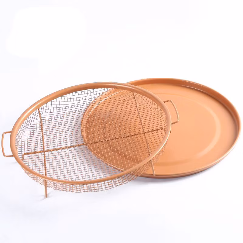 Mesh Baking Tray Non-Stick Round Baking Pan Durable Non-Stick 2 Piece Set Round Copper Air Fry Crisper Tray Scratch Proof Wbb15987