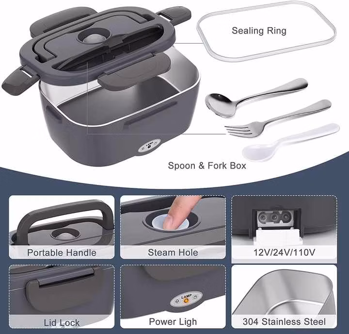 Home Office Electric Lunch Boxr 2 in 1 Portable Heated 1.5L Lunch Box for Car Truck Home Work Adults Food Heating