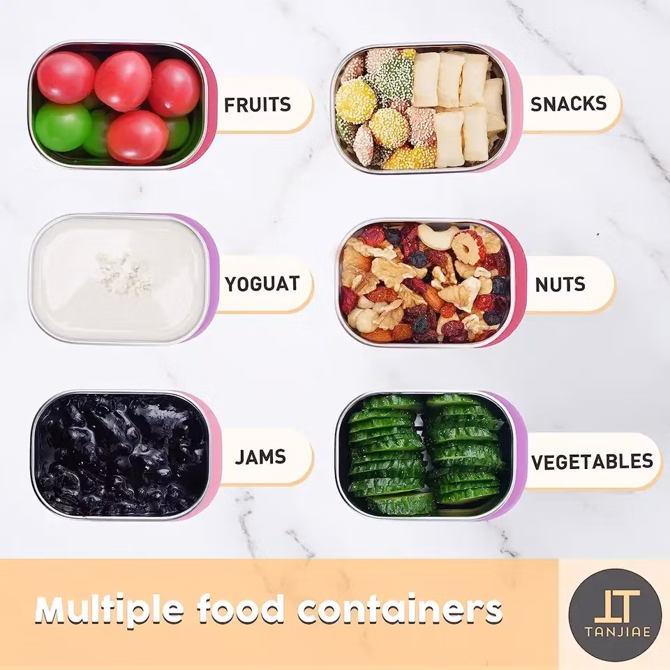 Rectangle Shape Dishwashing Safe Silicone Food Snack Tin Vacuum Thermal Leak Proof Storage Boxes Lunch Bento with Silicone Lid