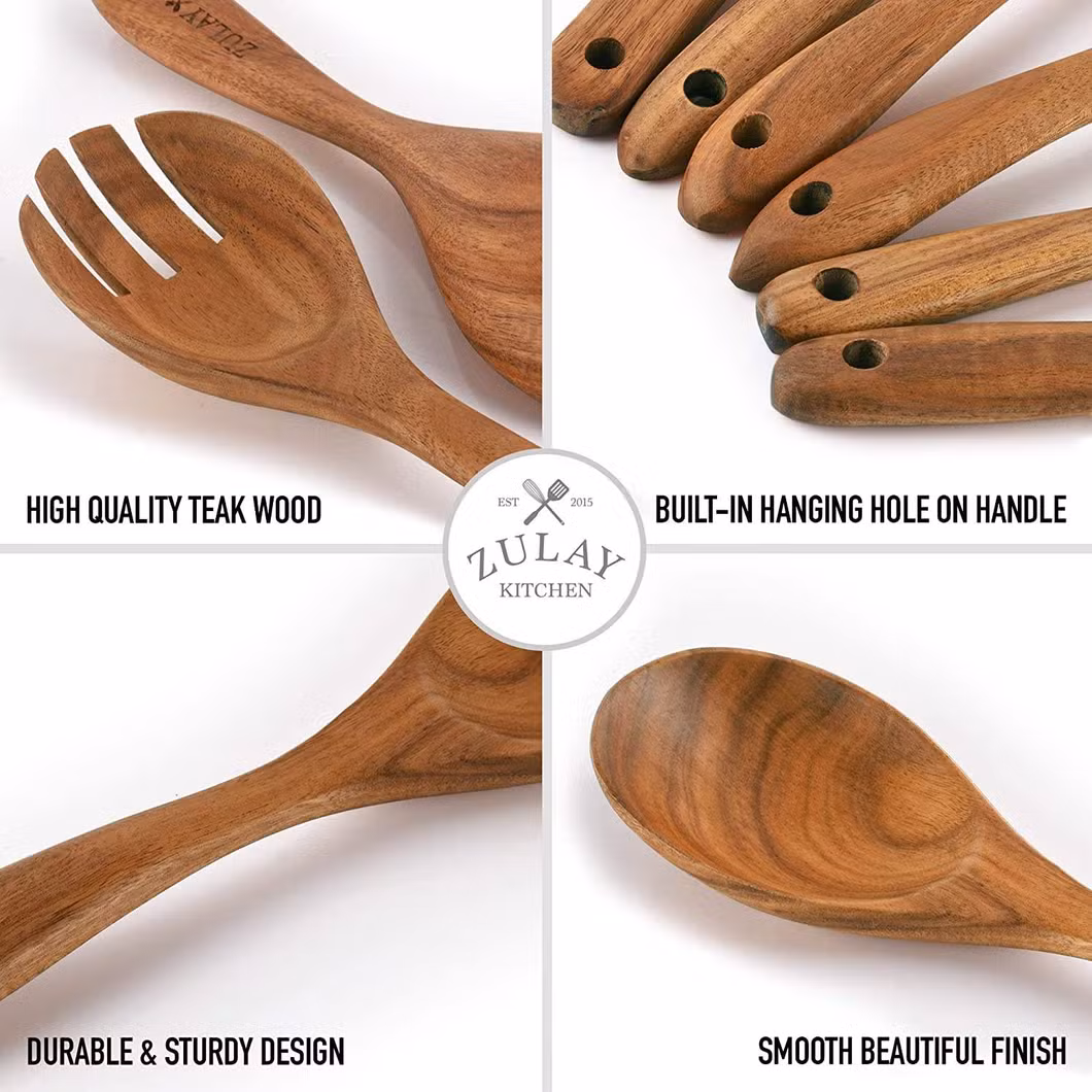 Natural Wood Utensils Home Kitchen Tools Ware Cooking Utensils Set Spoons and Spatulas Wooden Spoons for Cooking Salad Fork