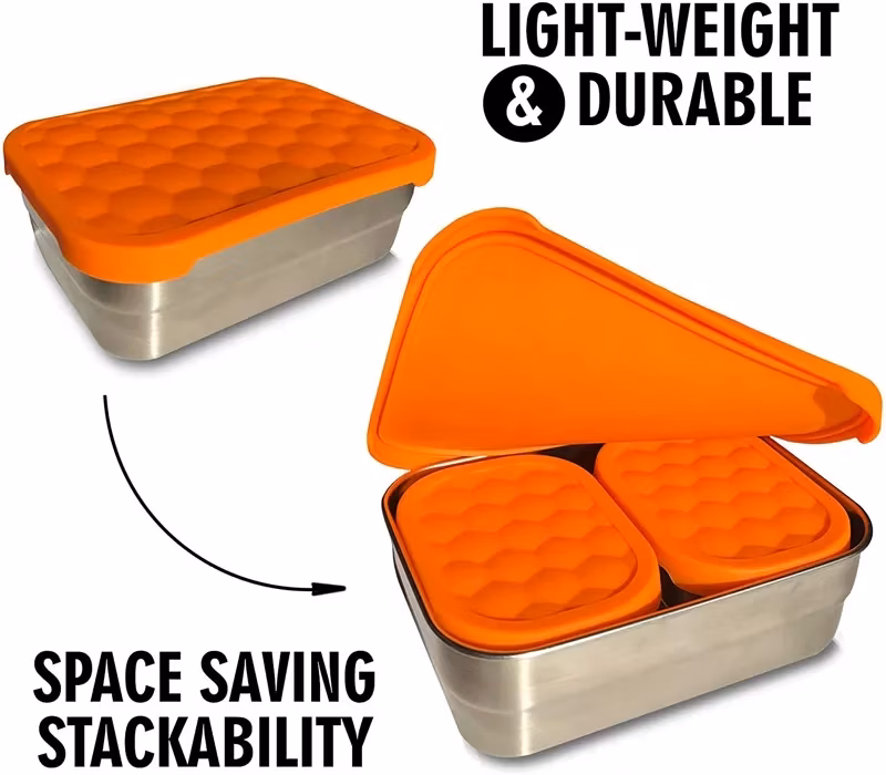 Rectangle Shape Dishwashing Safe Silicone Food Snack Tin Vacuum Thermal Leak Proof Storage Boxes Lunch Bento with Silicone Lid