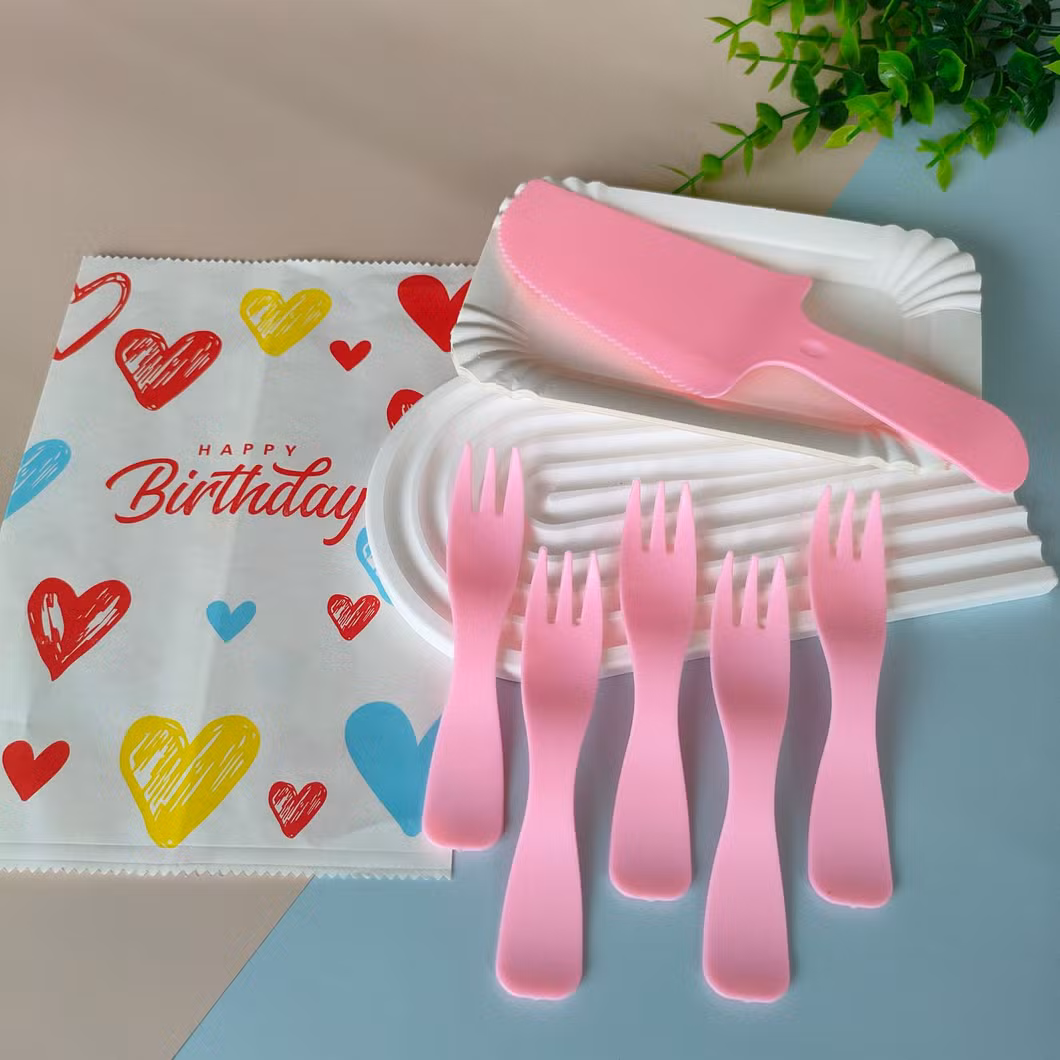Party or Birthday Use Cake Suit Knife and Fork Set Disposable Plastic Knife Fork Plastic Plate Cake Cutlery Suit