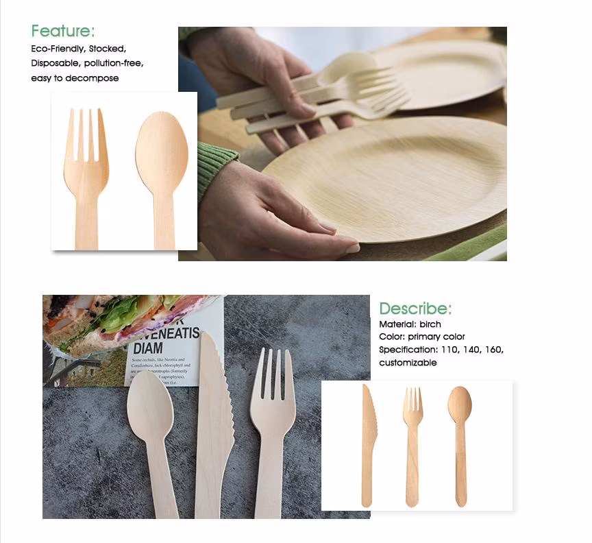 Free Sample Bamboo Disposable Fork and Spoon Tableware Knife Cutlery Durable Disposable Utensils for Restaurant