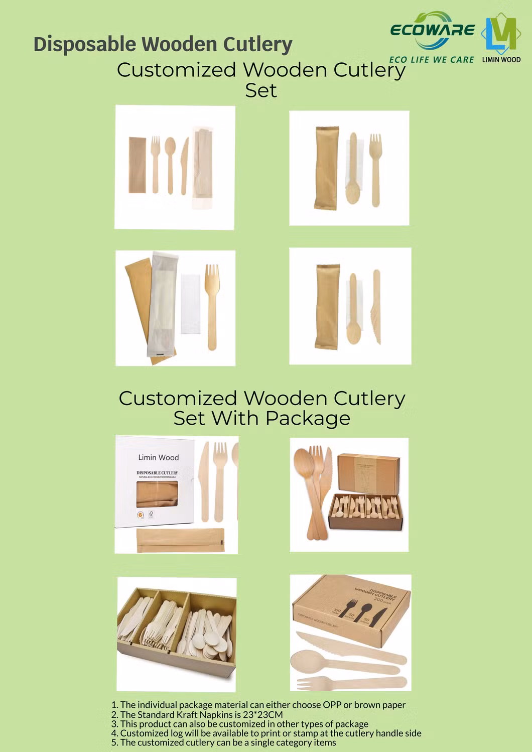 Wooden Tableware Spoon Knife Fork Disposable Cutlery Set Substitute for Disposable Plastic Cutlery