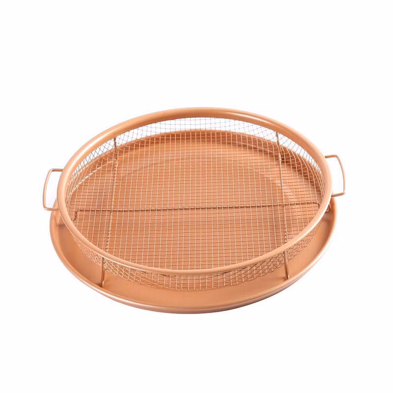 Mesh Baking Tray Non-Stick Round Baking Pan Durable Non-Stick 2 Piece Set Round Copper Air Fry Crisper Tray Scratch Proof Wbb15987