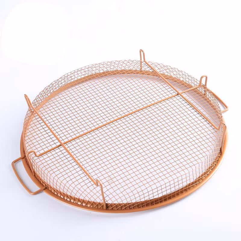 Mesh Baking Tray Non-Stick Round Baking Pan Durable Non-Stick 2 Piece Set Round Copper Air Fry Crisper Tray Scratch Proof Wbb15987