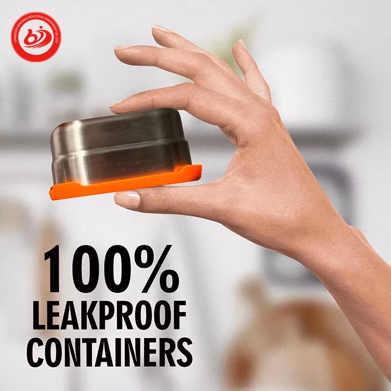 Rectangle Shape Dishwashing Safe Silicone Food Snack Tin Vacuum Thermal Leak Proof Storage Boxes Lunch Bento with Silicone Lid