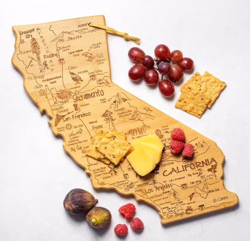 Bamboo Cutting Board Destination California State Shaped Serving Board