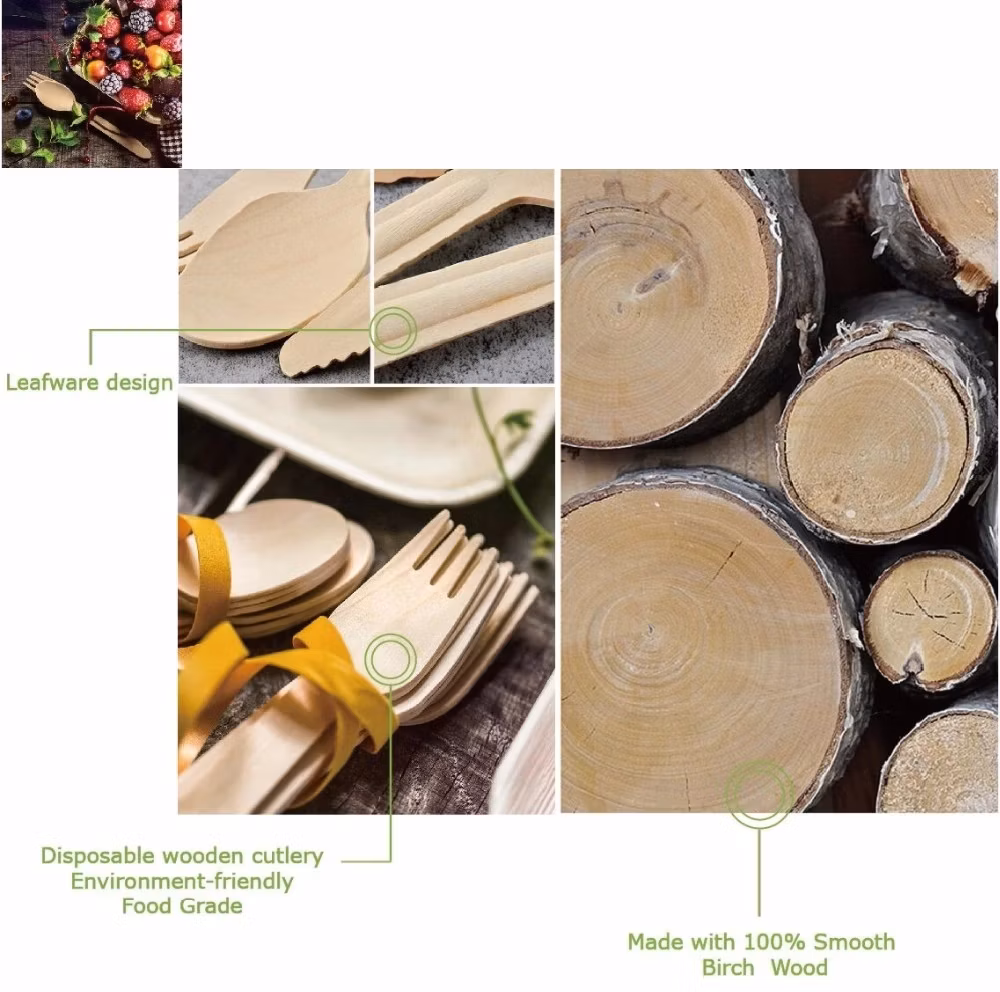 Disposable Compostable Food Grade Wood Utensils Travel Cutlery Kit 16cm Wooden Cutlery Set