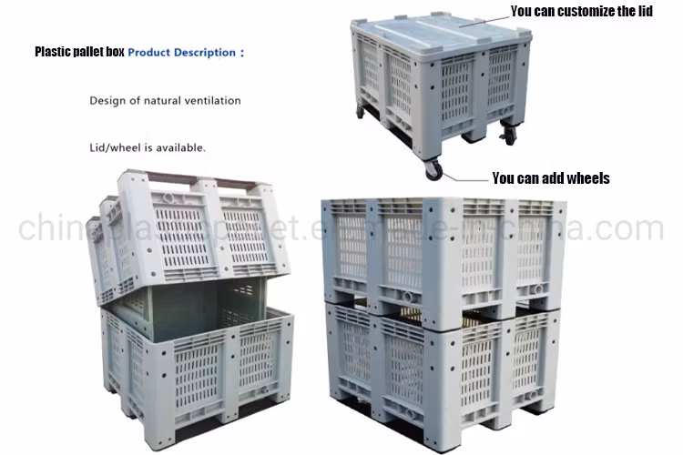 Folding Collapsible Large Bulk Durable Heavy Duty Industrial Stackable Euro Logistic HDPE Plastic Vegetable Fruit Storage Pallet Container Box for Agriculture