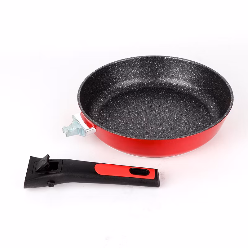 Quality Nonstick Granite Marble Stone Frying Pan Detachable Handle Frying Pan Non Toxic Induction Steak Grill Frying Pan with Removable Silicone Handle