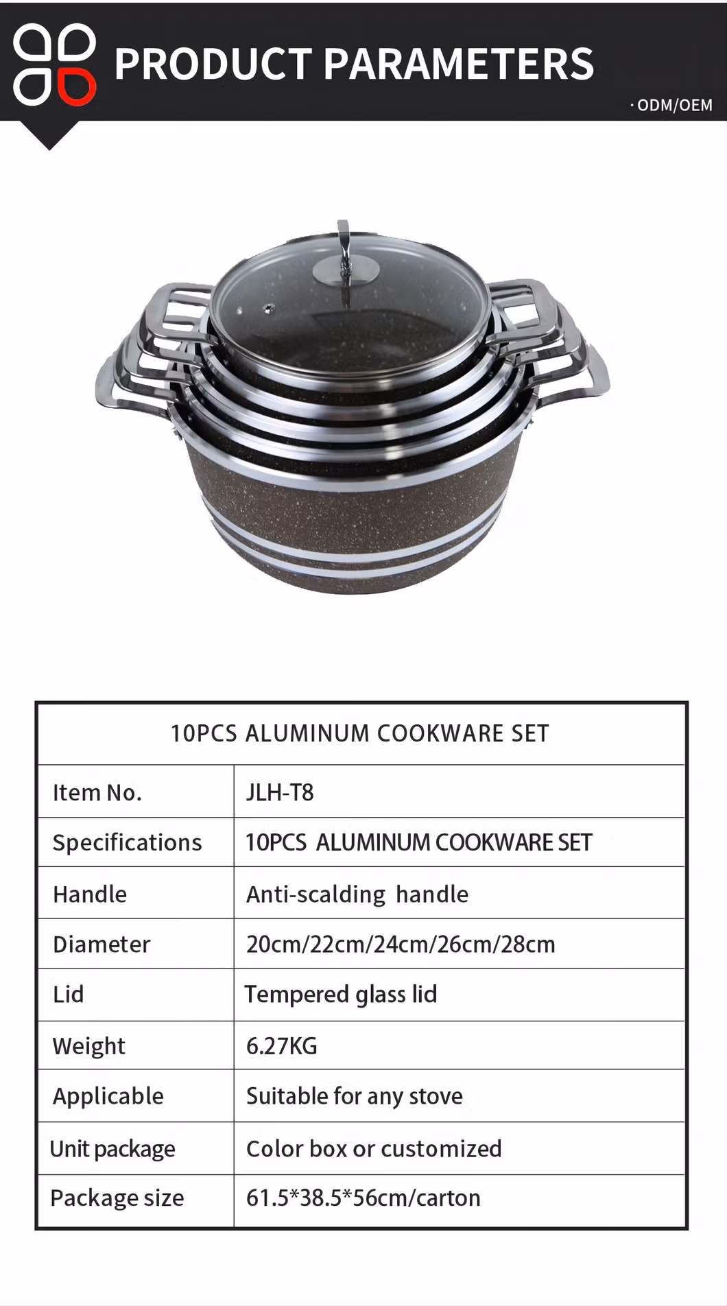 Sale Well Aluminum Cookware Sets Maifan Stone Marble with Glass Lid Non-Stick Coating Kitchen Frying Pans Milk Pots