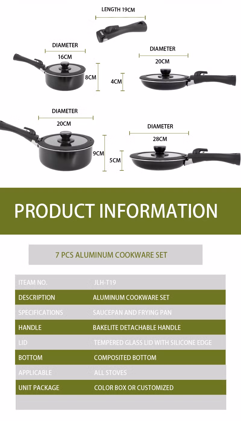 Kitchen Non-Stick Cookware Sets with Removable Handle Stackable Pots and Pans Set for Camping