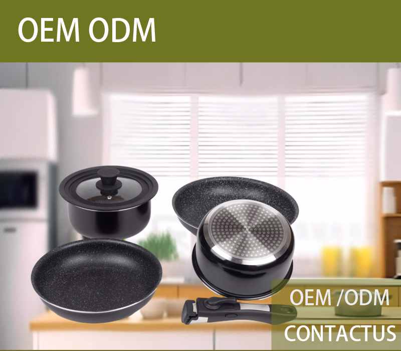 Kitchen Non-Stick Cookware Sets with Removable Handle Stackable Pots and Pans Set for Camping