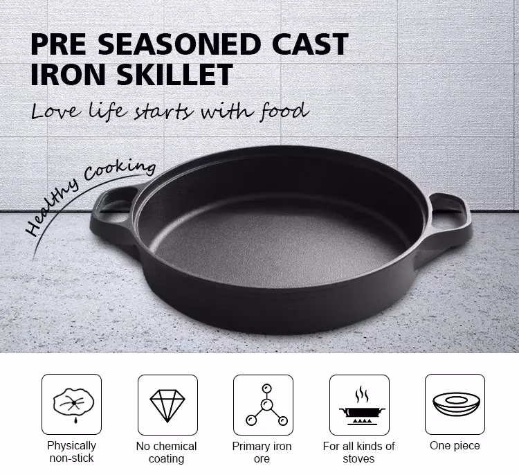 Cast Iron Pre-Seasoned Pan for Cookware Outdoor Grill 10 Inch Skillet Cooking Baking Skillet Frying Pan with Double Ears