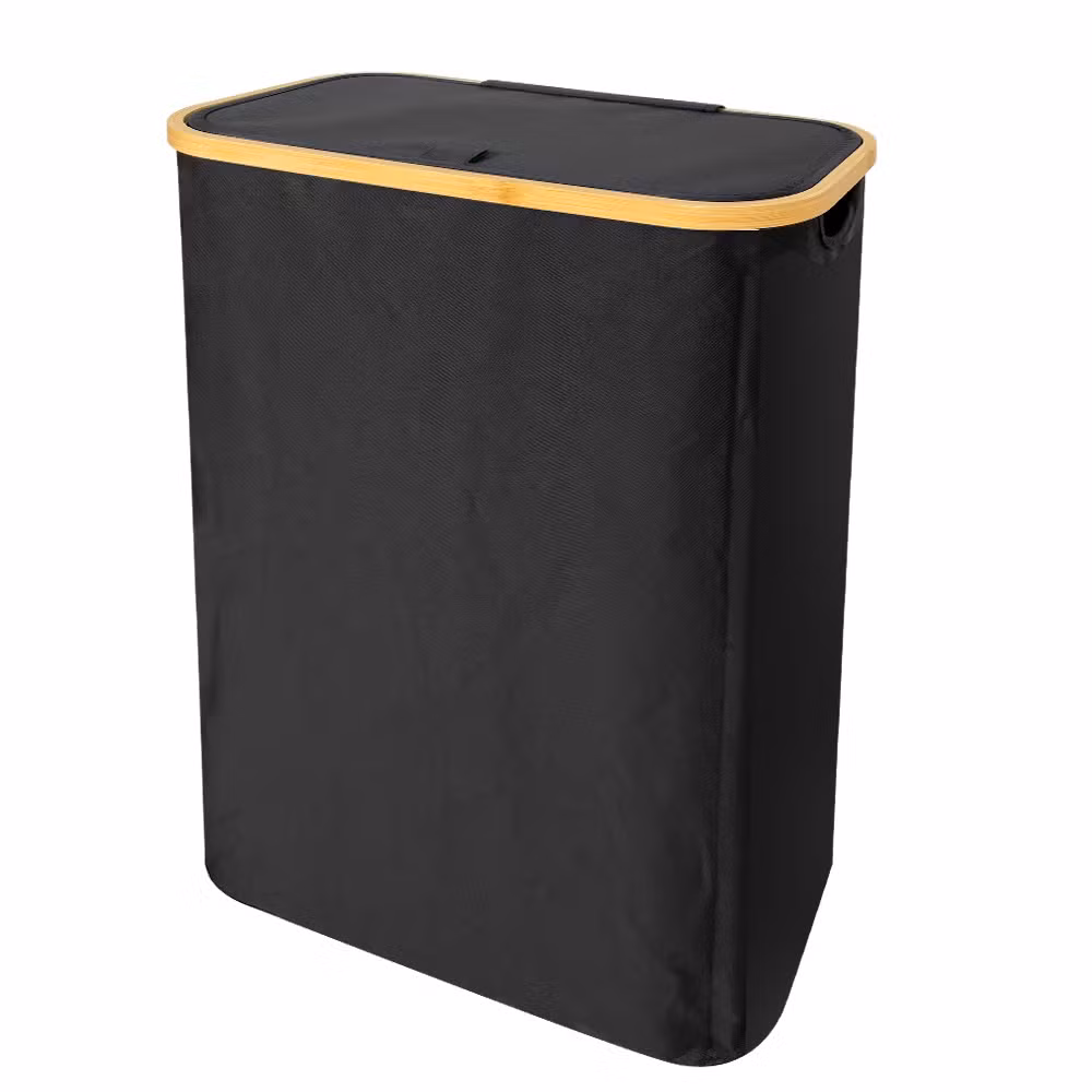 60L Slim Tall Thin Narrow Laundry Basket Removable Inner Bag Bamboo Handles Clothes Hamper Laundry Hamper with Lid