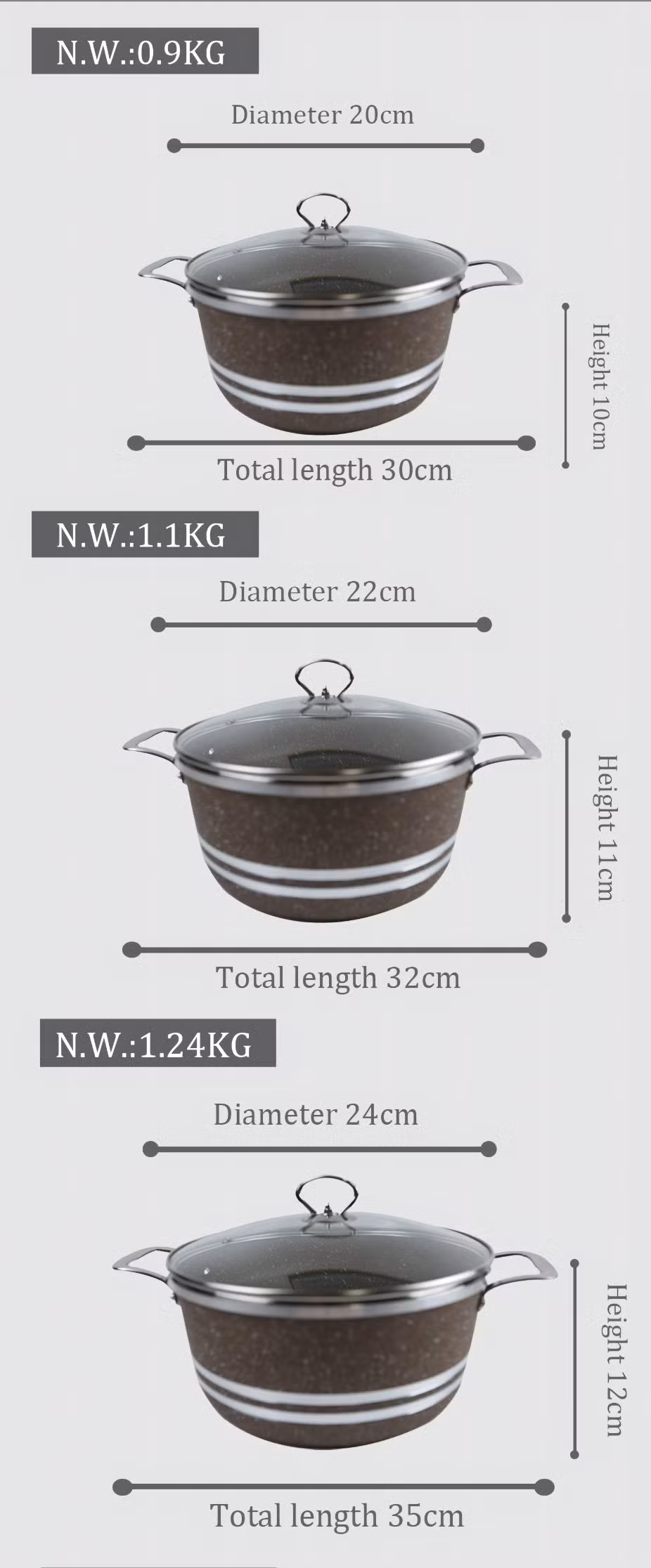 Sale Well Aluminum Cookware Sets Maifan Stone Marble with Glass Lid Non-Stick Coating Kitchen Frying Pans Milk Pots