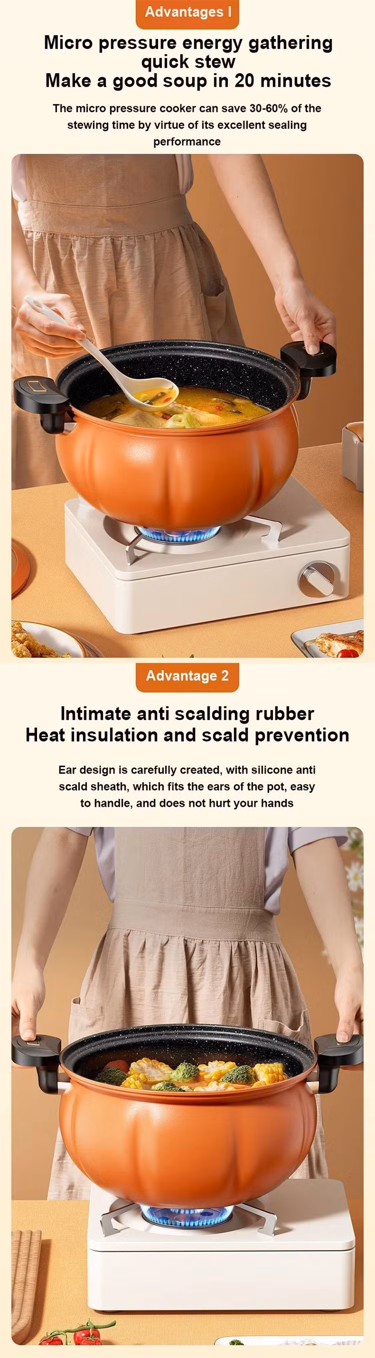 New Kitchen Cookware Product Non-Stick Stew Soup Pot Gas Pumpkin Shape Micro Pressure Cooker