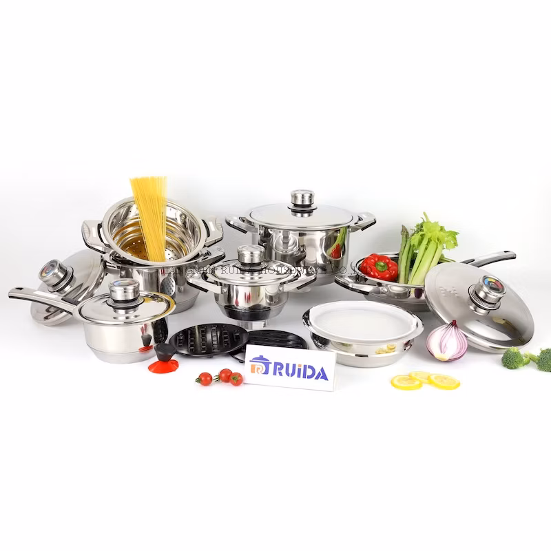 Kitchenware Stainless Steel Frypan with Non-Stick and Red Silicone Handle