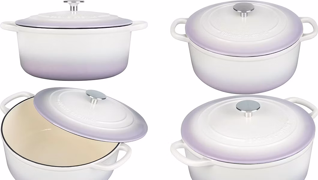 Enameled Cast Iron Dutch Oven Pot with Lid, 5.5 Quart, Bread Oven Round Dutch Oven for Bread Baking, Cooking, Oven Safe up to 500&deg; F, White Purple