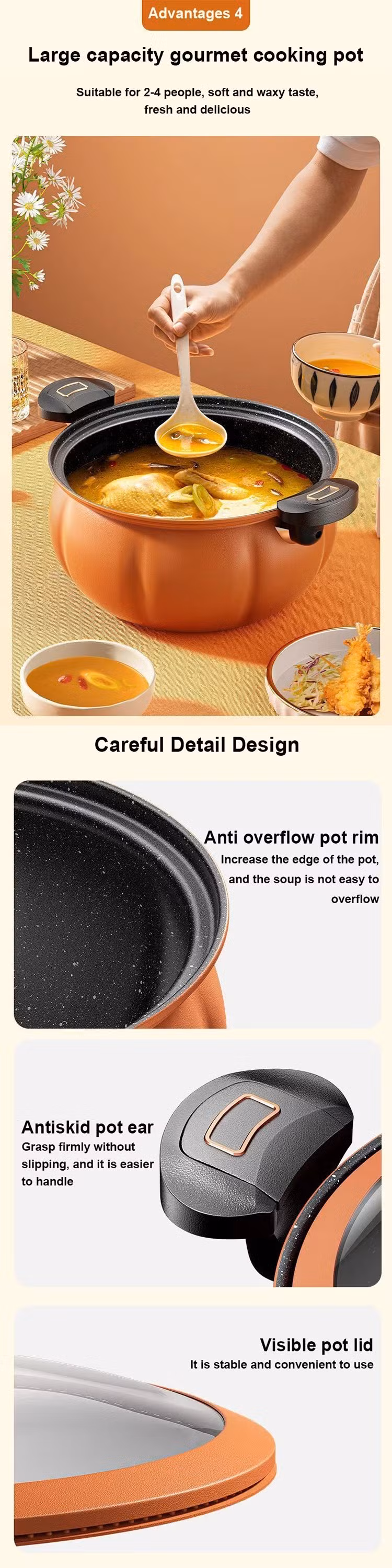New Kitchen Cookware Product Non-Stick Stew Soup Pot Gas Pumpkin Shape Micro Pressure Cooker
