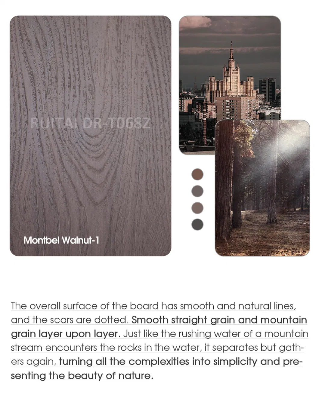 Dr-T068z Montbel-Walnut Laminated Veneer Paper for Synchronized Melamine Board