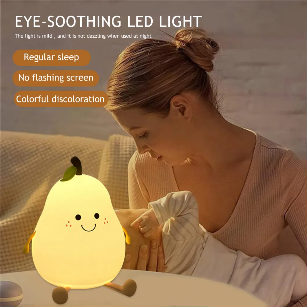 Creative LED Pear Bedside Sleeping Lamp USB Charging Regardless Silicone Night Lights