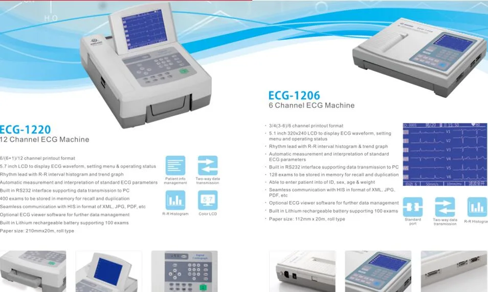 Touch Screen Optional 5.7 Inch Screen Medical Electrocardiogram ECG EKG Diagnosis Cardiograph with ECG Chart ECG Diagram