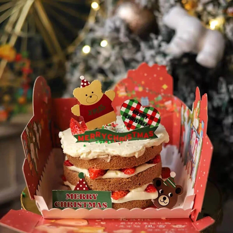 Merry Christmas Bear English Paper 21 Piece Cake Insert Factory Direct Supply Cake Plug-in Christmas Decoration