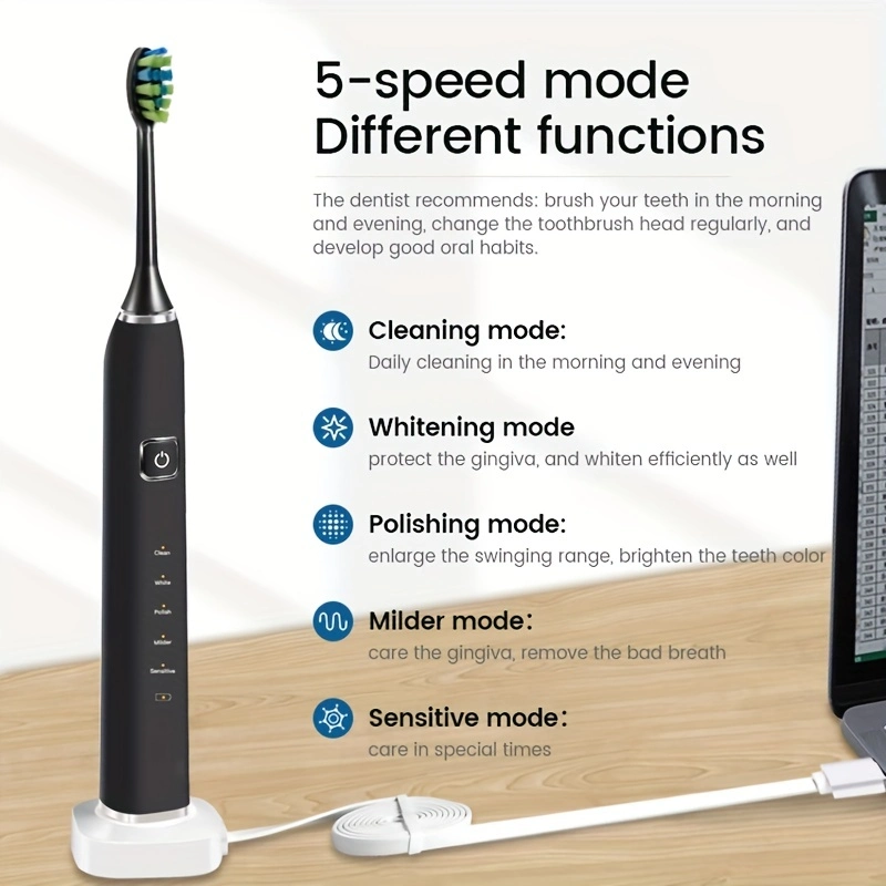 Premium Sonic Electric Toothbrush for Adults - 8 Brush Heads Ipx7 Waterproof &amp; Travel Case