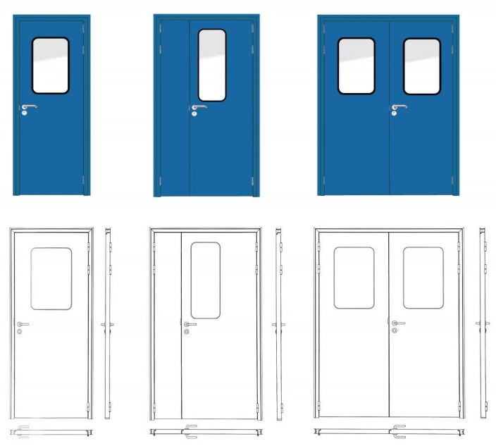 304 Stainless Steel Door Interior Modular Clean Room Metal Swing Entry Doors for Food, Pharmaceutical, Medical, Hospital, Laboratory