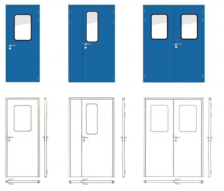 Hospital Clean Room Air-Tight Door Hospital Industrial Manual Swing Colorful Steel Cleanroom Door