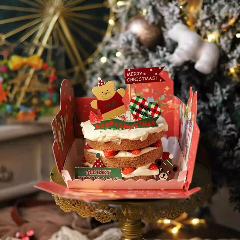 Merry Christmas Bear English Paper 21 Piece Cake Insert Factory Direct Supply Cake Plug-in Christmas Decoration