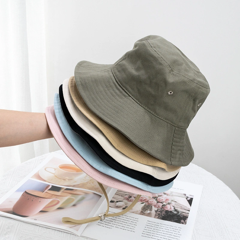 Japanese Contrasting Color Windproof Rope Fisherman&prime;s Hat Men&prime;s Tide Riding Solid Color Fishing Sun Hat Sun Visor Hat Female Sunscreen