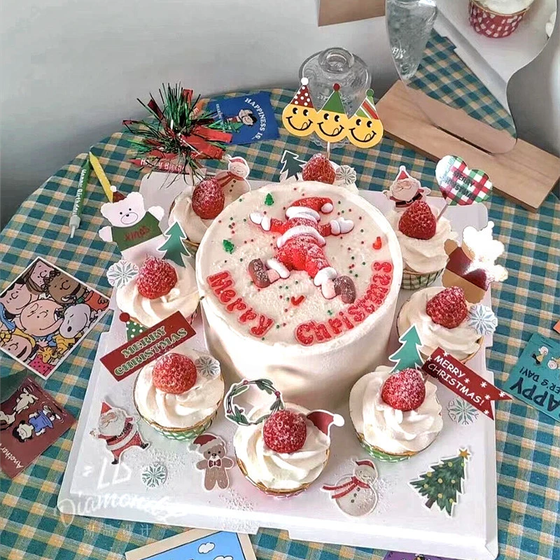 Merry Christmas Bear English Paper 21 Piece Cake Insert Factory Direct Supply Cake Plug-in Christmas Decoration