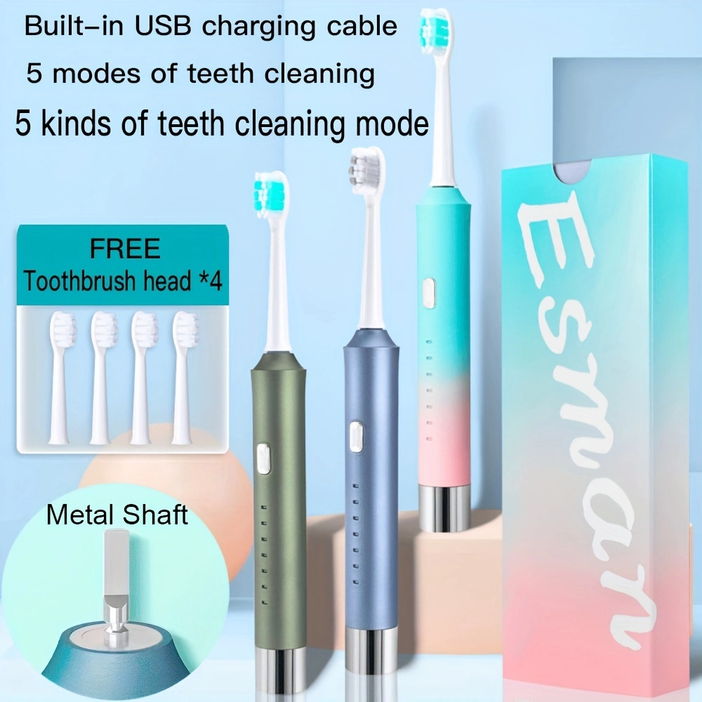 6-Speed Metal Shaft Electric Ultrasonic USB Charging Toothbrush for Adult