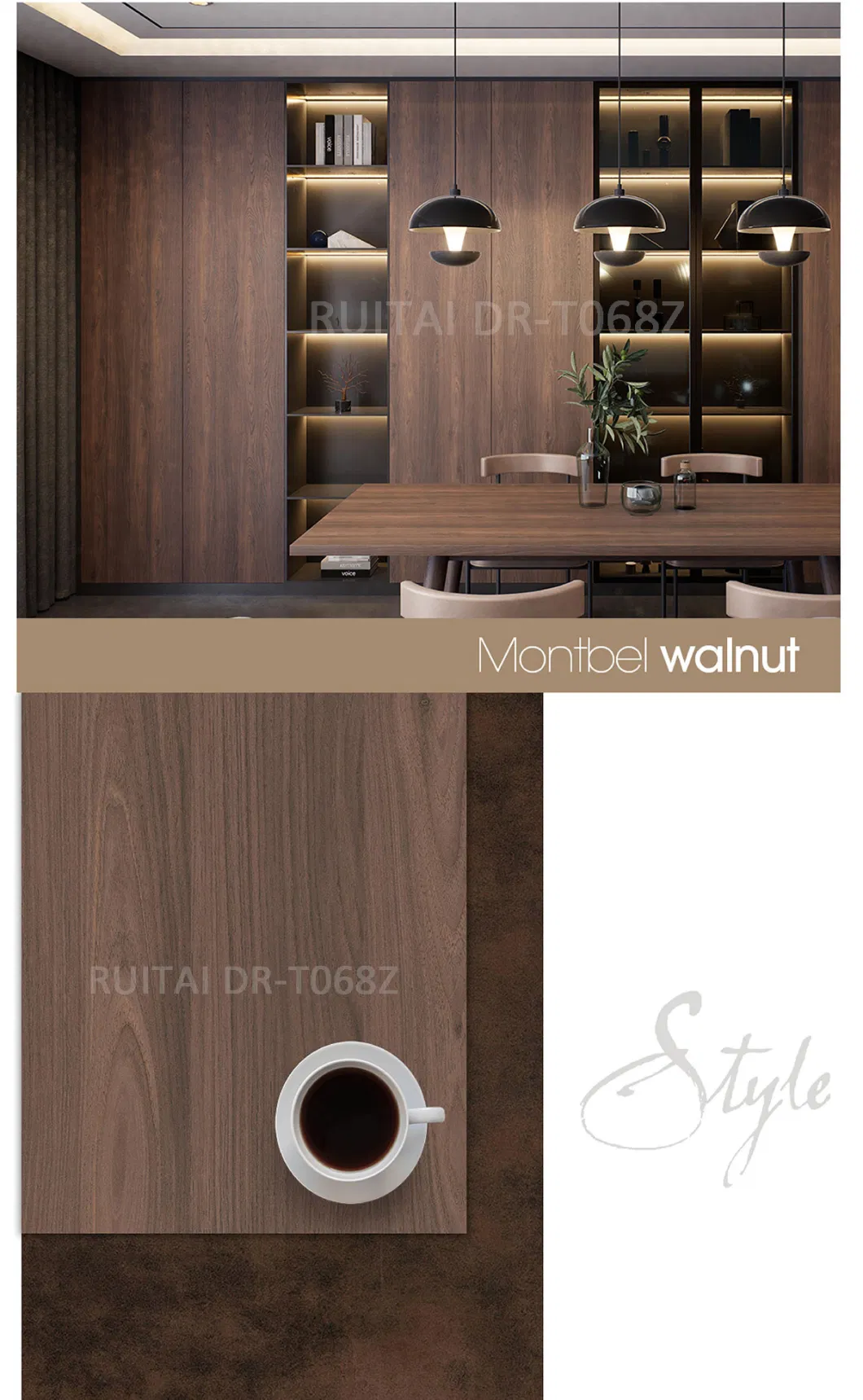 Dr-T068z Montbel-Walnut Laminated Veneer Paper for Synchronized Melamine Board