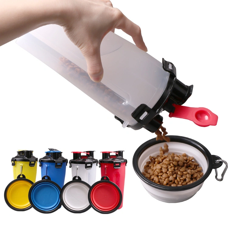 Portable Pet Water Water Accompanying Cup Bottle with Food Bowl Attached