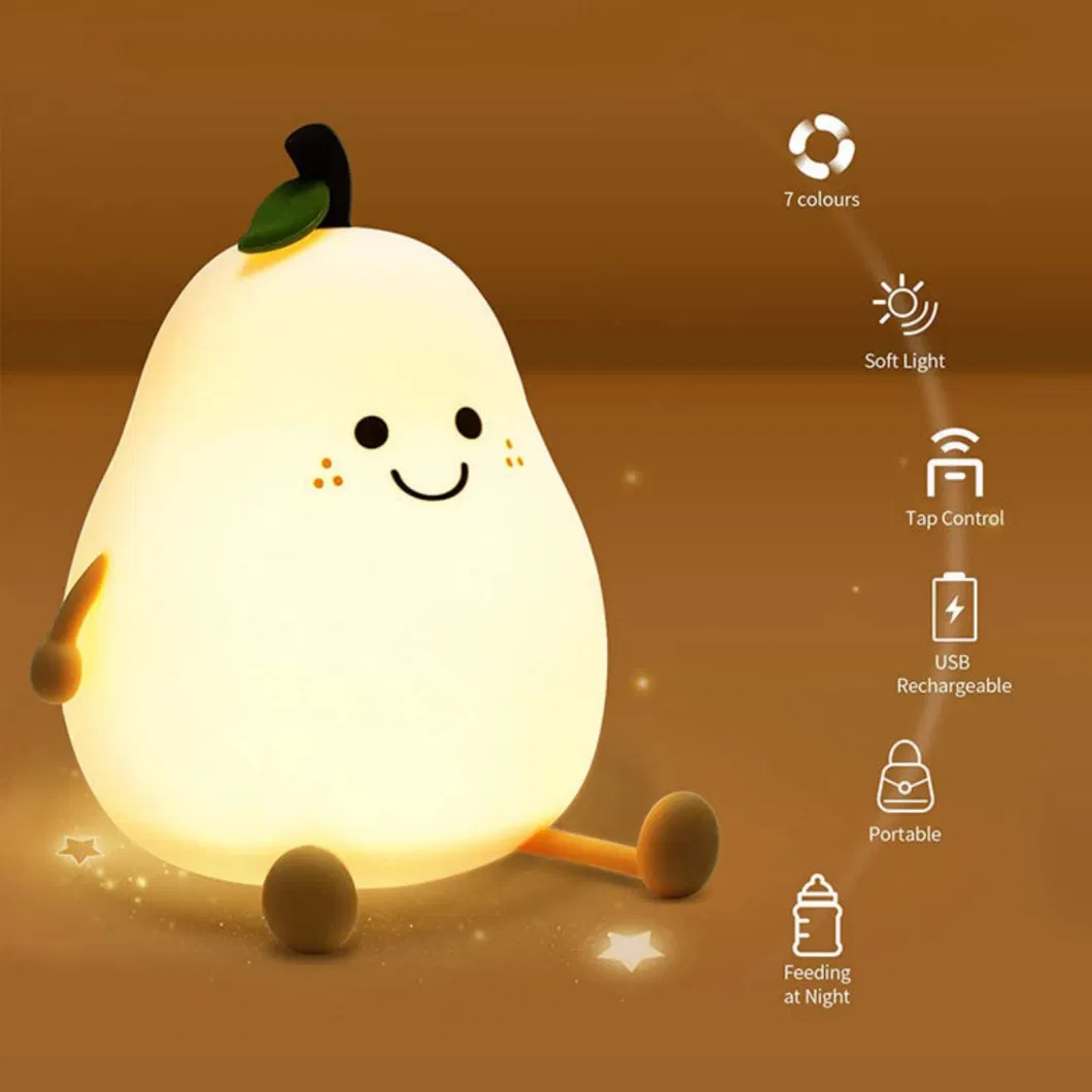 Creative LED Pear Bedside Sleeping Lamp USB Charging Regardless Silicone Night Lights