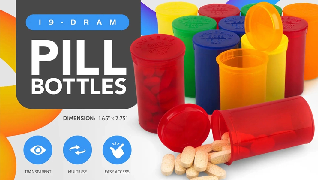 Direct Manufacturers 13 DRAM Pop Top Safety Squeeze Empty Pill Bottles Smell Proof Pop Top Bottles