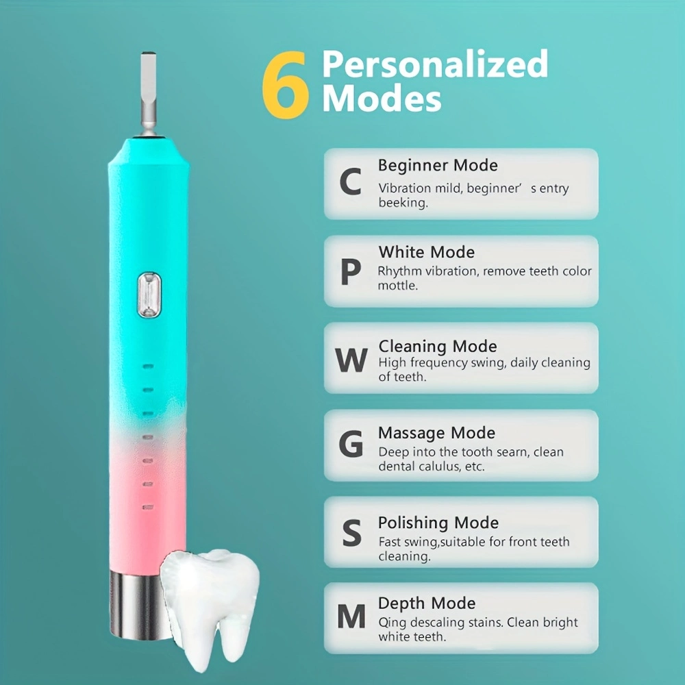 6-Speed Metal Shaft Electric Ultrasonic USB Charging Toothbrush for Adult