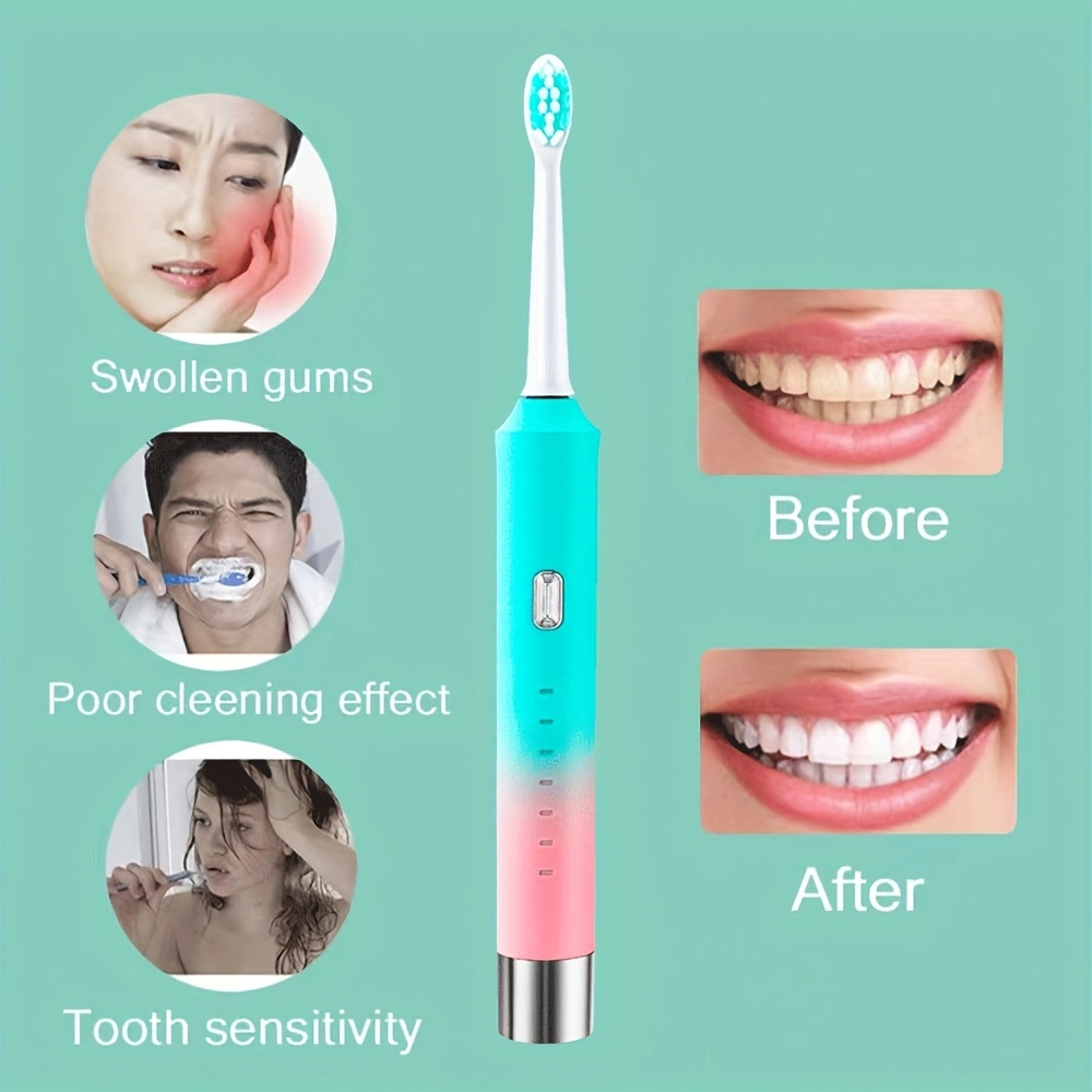 6-Speed Metal Shaft Electric Ultrasonic USB Charging Toothbrush for Adult