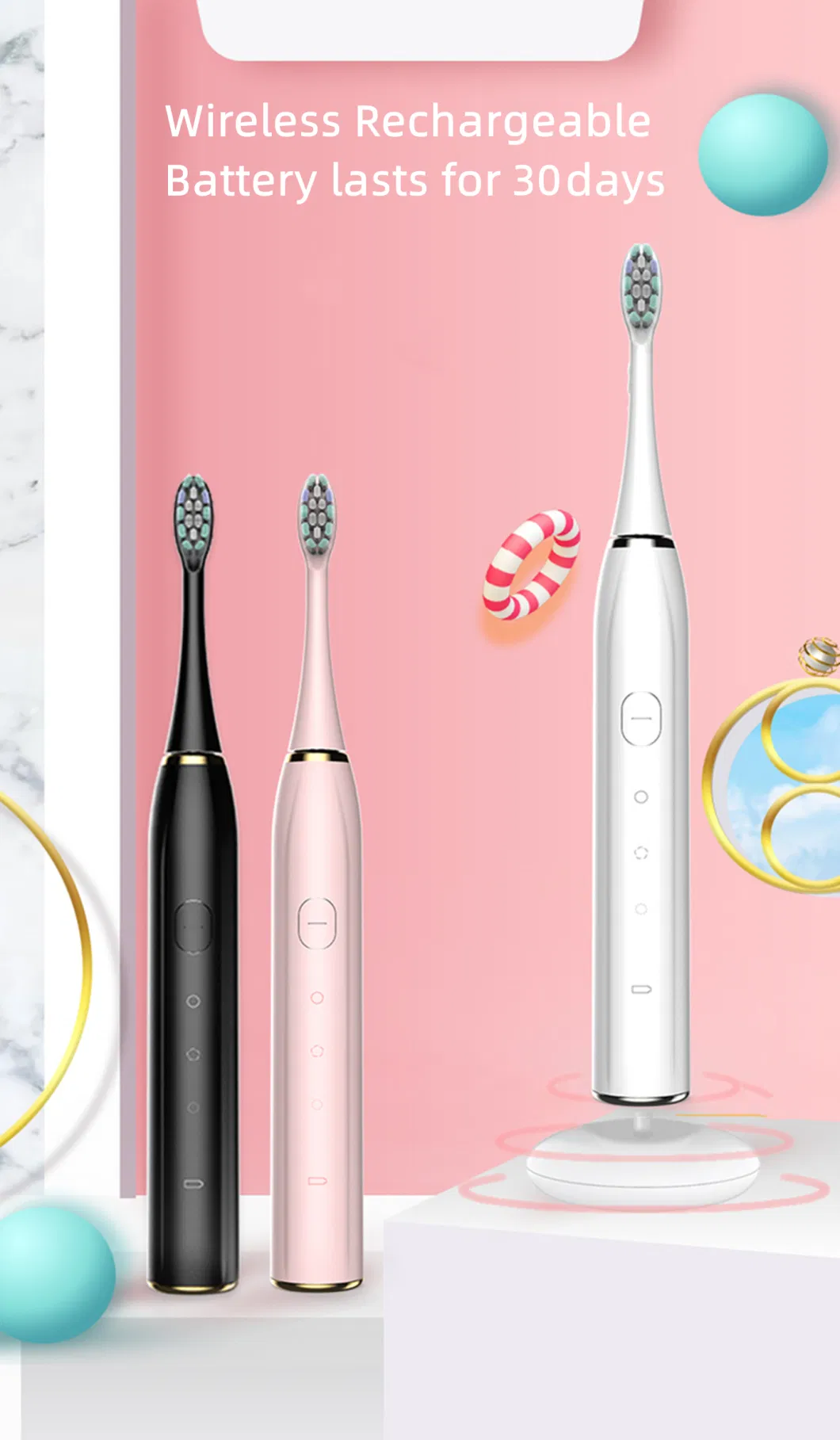 Hot Sale Rechargeable Travel Oral Cleaning Electric Toothbrush with Replaceable Head