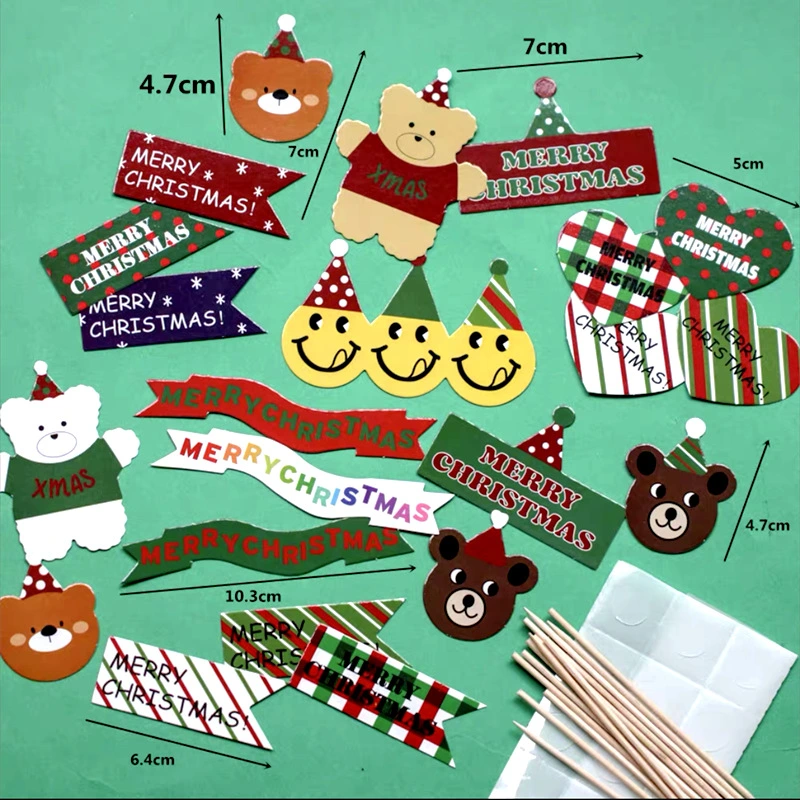 Merry Christmas Bear English Paper 21 Piece Cake Insert Factory Direct Supply Cake Plug-in Christmas Decoration