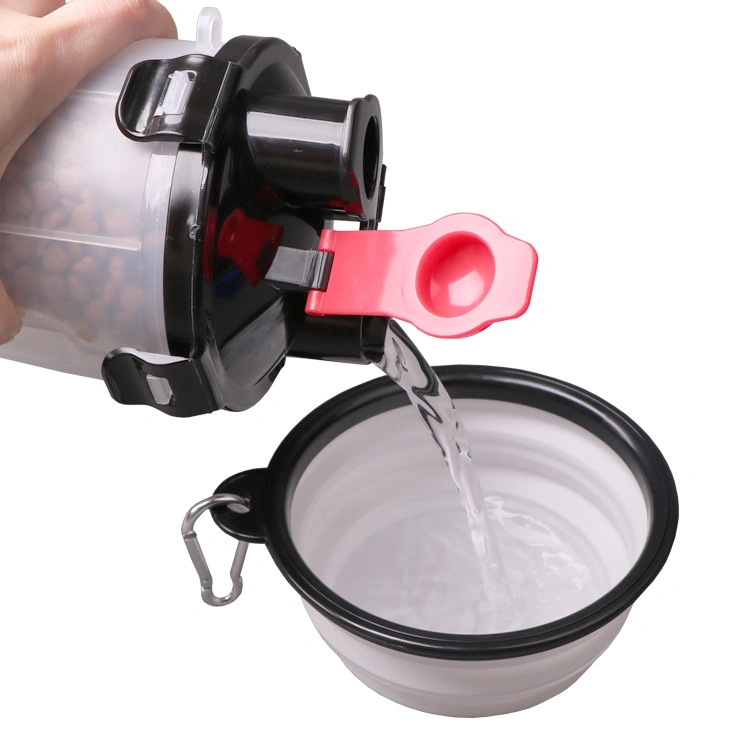 Portable Pet Water Water Accompanying Cup Bottle with Food Bowl Attached